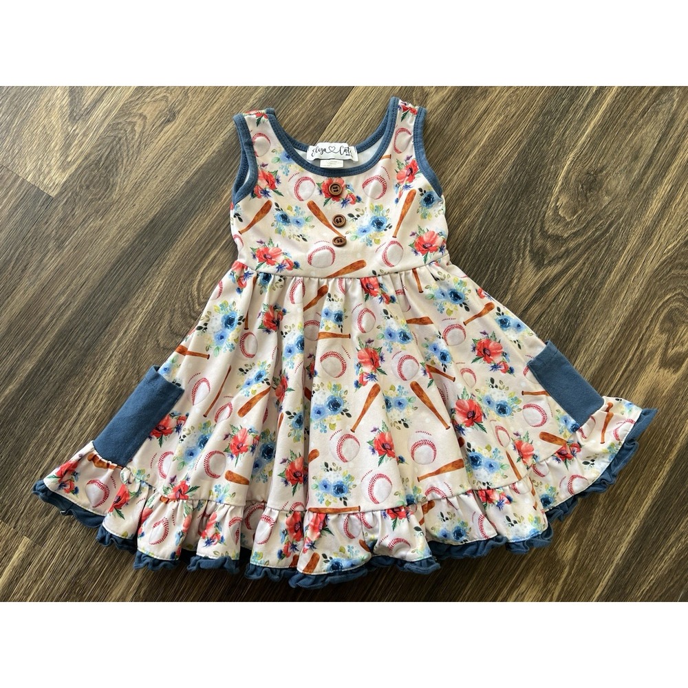 Eliza Cate And‎ Co Floral Baseball Twirl Dress 2T